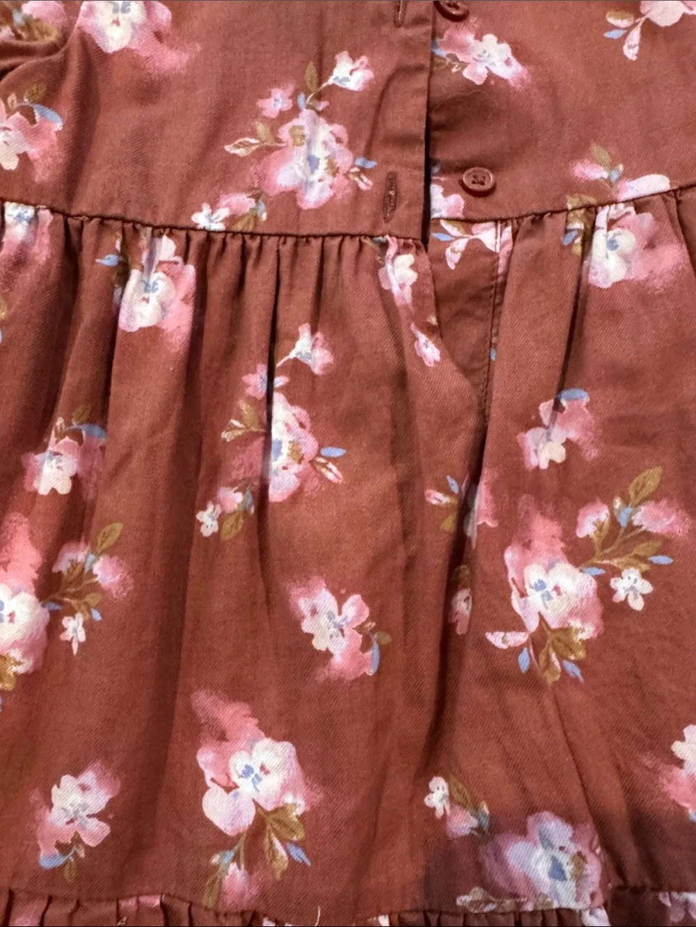 OshKosh B'gosh Rust Floral Long-Sleeve Dress with Pink Blossoms